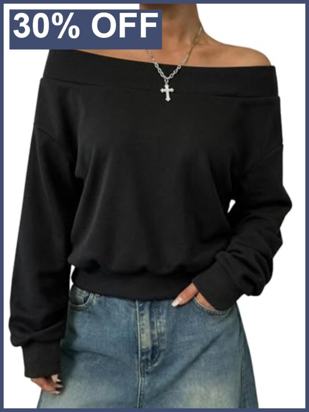 Off Shoulder Sweatshirt Loose Long Sleeve Pullover Slouchy Top
